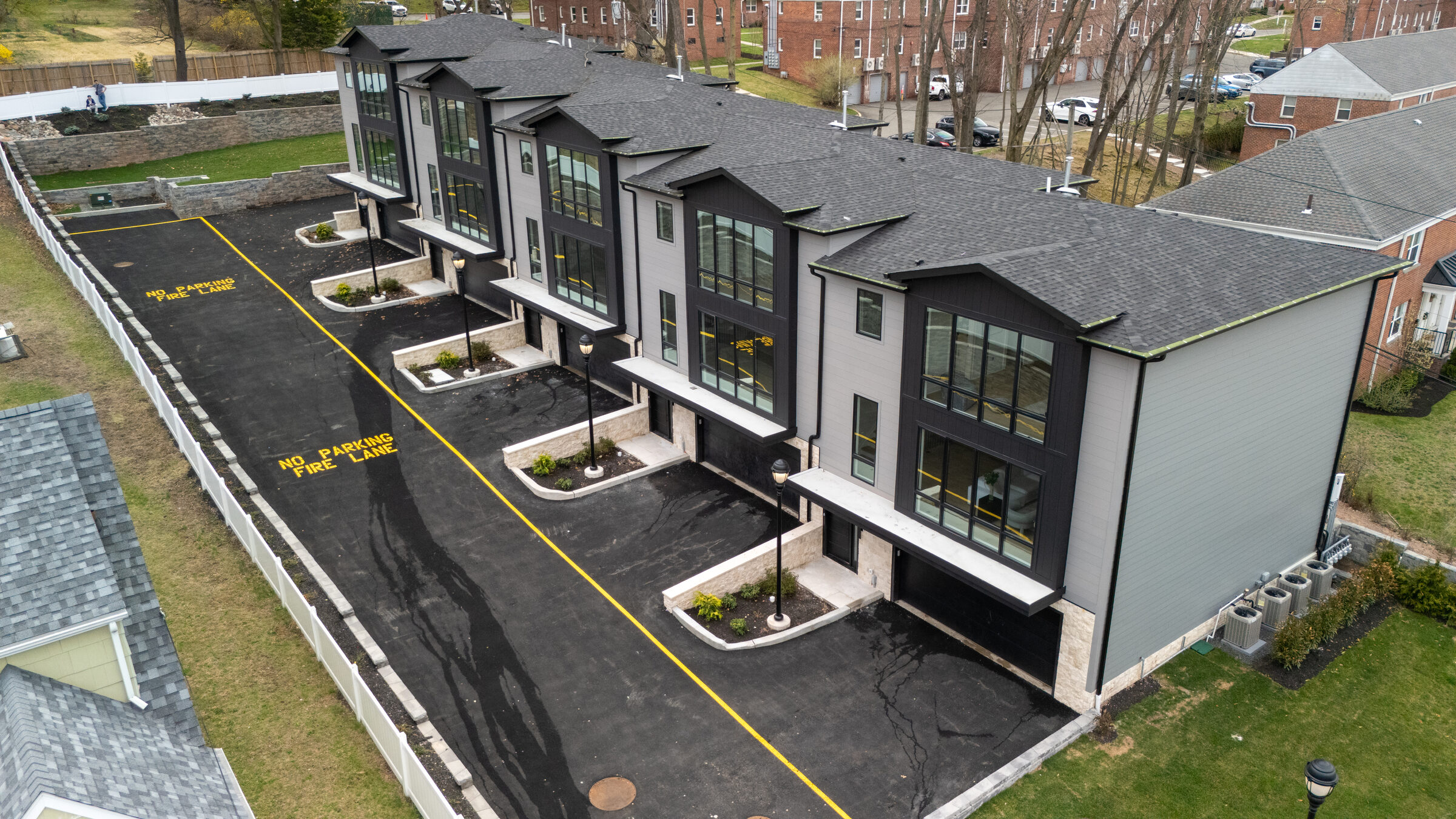 Aerial view of townhomes built by Força Builders