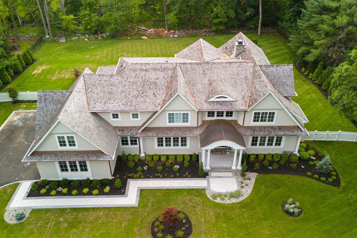 Aerial view of a custom home built by Força Builders